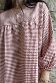 Arbi Gingham Peasant Smock Blouse Indian Red